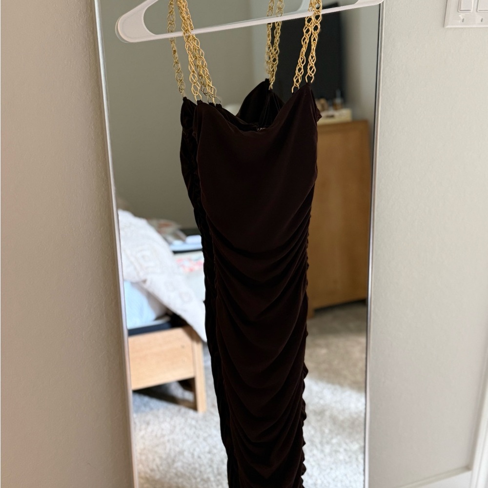 Nookie Black Dress with Gold Chain Straps
